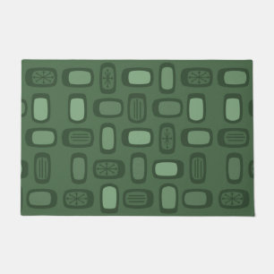 Midcentury MCM Rounded Rectangles Forest Green Doormat