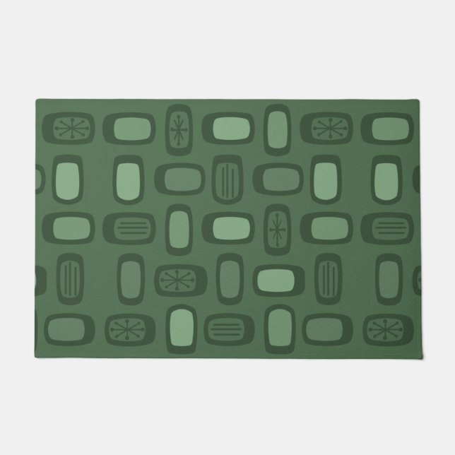 Midcentury MCM Rounded Rectangles Forest Green Doormat (Front)