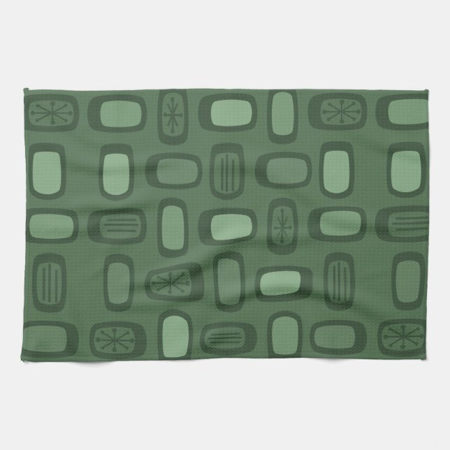 Midcentury MCM Rounded Rectangles Forest Green Tea Towel (Horizontal)