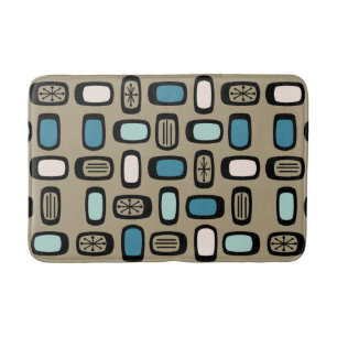 Midcentury MCM Rounded Rectangles Gold Blue Bath Mat