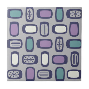 Midcentury MCM Rounded Rectangles Grey Purple Ceramic Tile