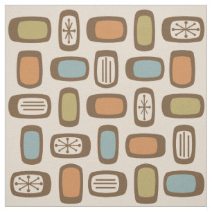 Midcentury MCM Rounded Rectangles Multicolored Fabric