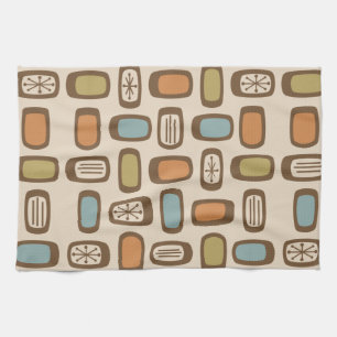 Midcentury MCM Rounded Rectangles Multicolored Tea Towel