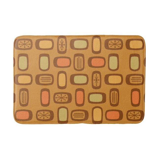 Midcentury MCM Rounded Rectangles Ochre Bath Mat (Front)