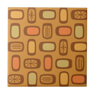 Midcentury MCM Rounded Rectangles Ochre Ceramic Tile