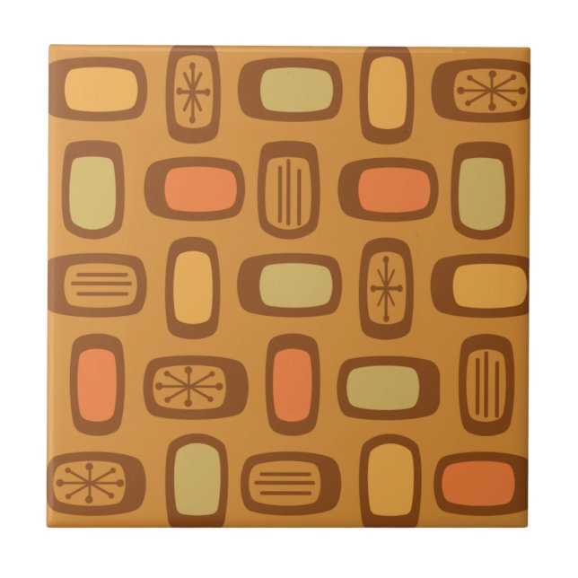 Midcentury MCM Rounded Rectangles Ochre Ceramic Tile (Front)
