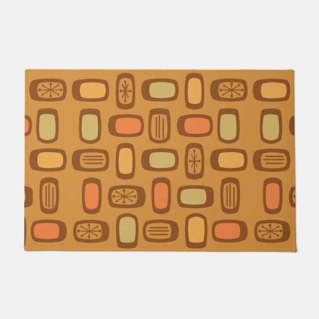 Midcentury MCM Rounded Rectangles Ochre Doormat (Front)