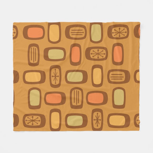 Midcentury MCM Rounded Rectangles Ochre Fleece Blanket (Front (Horizontal))
