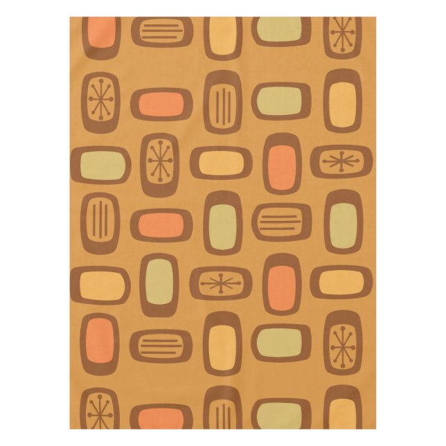Midcentury MCM Rounded Rectangles Ochre Tablecloth (Front)