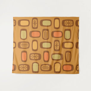 Midcentury MCM Rounded Rectangles Ochre Tapestry