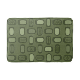 Midcentury MCM Rounded Rectangles Olive Green Bath Mat