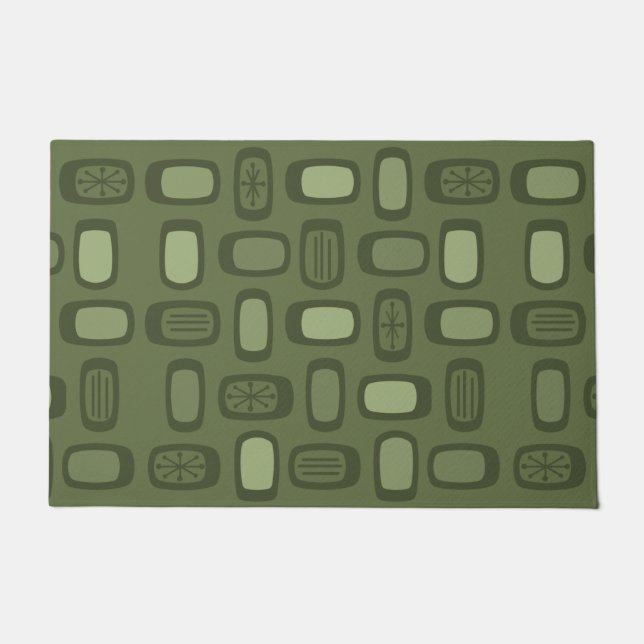 Midcentury MCM Rounded Rectangles Olive Green Doormat (Front)