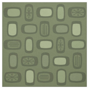 Midcentury MCM Rounded Rectangles Olive Green Fabric