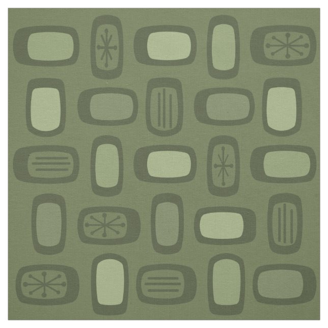 Midcentury MCM Rounded Rectangles Olive Green Fabric (Swatch)