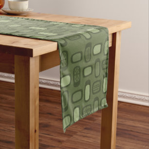 Midcentury MCM Rounded Rectangles Olive Green Short Table Runner