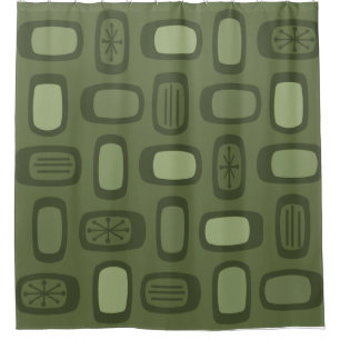 Midcentury MCM Rounded Rectangles Olive Green Shower Curtain