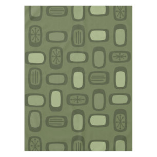 Midcentury MCM Rounded Rectangles Olive Green Tablecloth