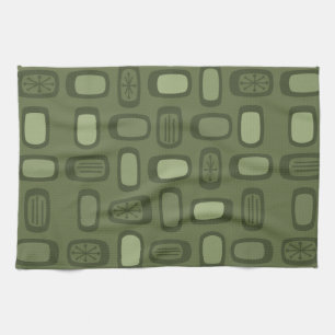 Midcentury MCM Rounded Rectangles Olive Green Tea Towel