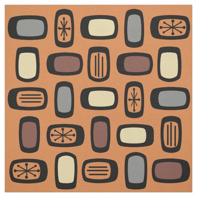 Midcentury MCM Rounded Rectangles Orange Brown Fabric (Swatch)