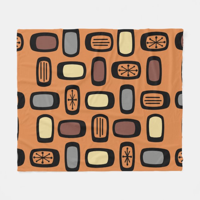 Midcentury MCM Rounded Rectangles Orange Brown Fleece Blanket (Front (Horizontal))