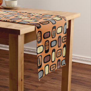 Midcentury MCM Rounded Rectangles Orange Brown Short Table Runner