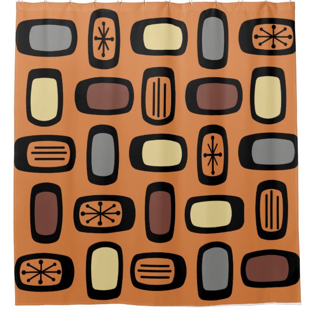 Midcentury MCM Rounded Rectangles Orange Brown Shower Curtain (Front)