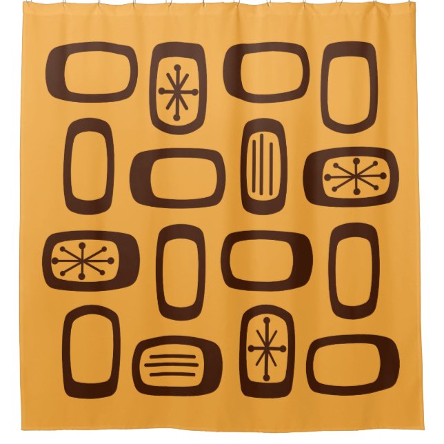 Midcentury MCM Rounded Rectangles Orange Shower Curtain (Front)