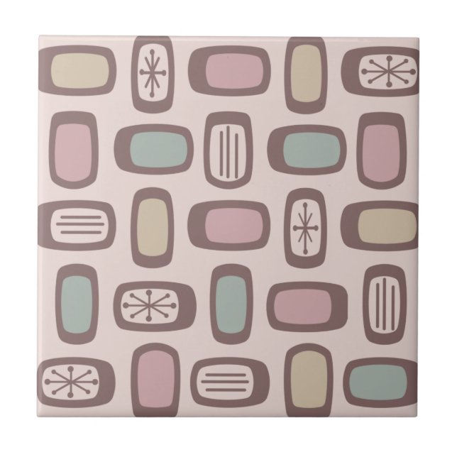 Midcentury MCM Rounded Rectangles Pink Pastel Ceramic Tile (Front)