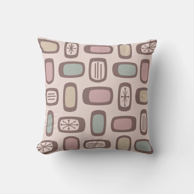 Midcentury MCM Rounded Rectangles Pink Pastel Cushion (Front)