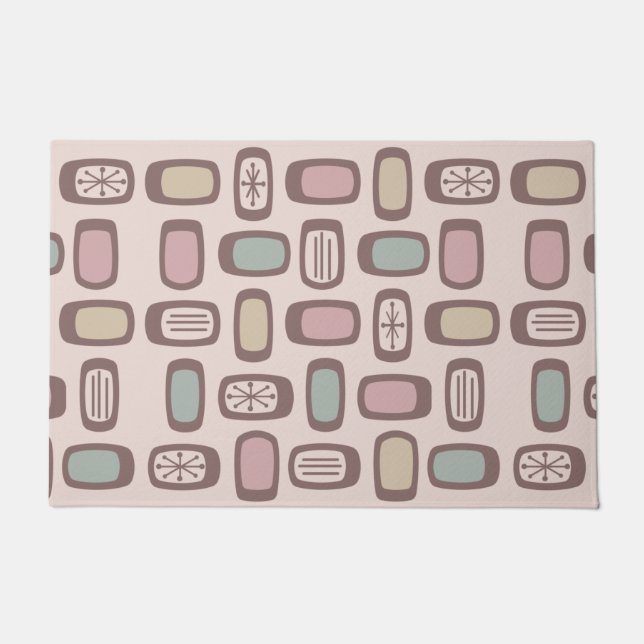 Midcentury MCM Rounded Rectangles Pink Pastel Doormat (Front)