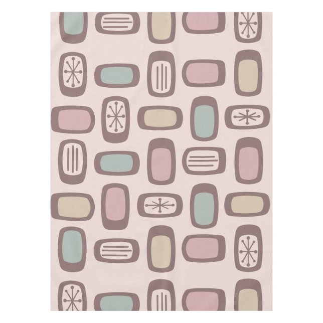 Midcentury MCM Rounded Rectangles Pink Pastel Tablecloth (Front)