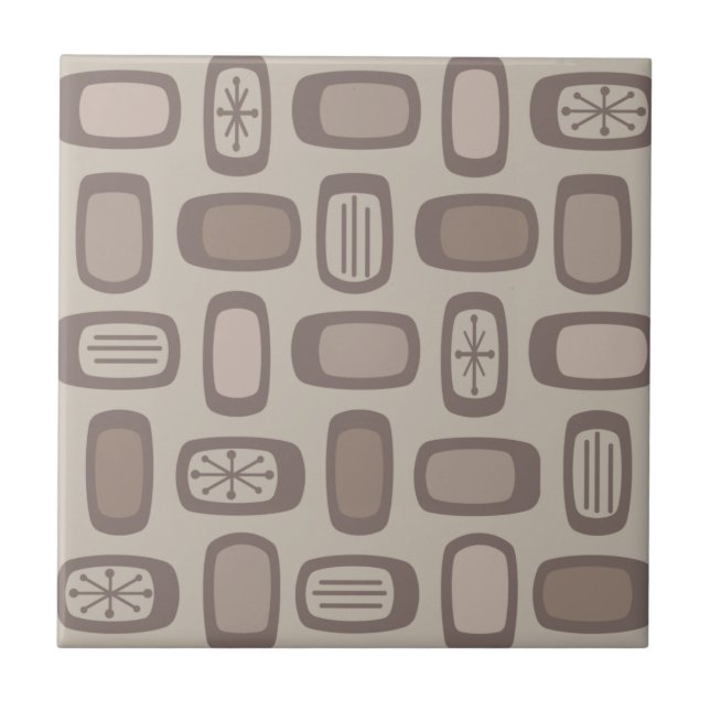 Midcentury MCM Rounded Rectangles Taupe Ceramic Tile (Front)