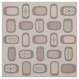 Midcentury MCM Rounded Rectangles Taupe Fabric