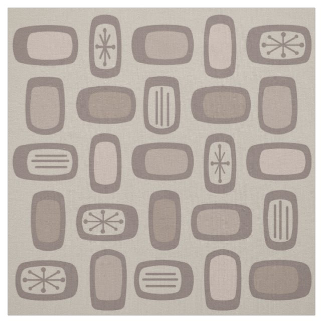 Midcentury MCM Rounded Rectangles Taupe Fabric (Swatch)