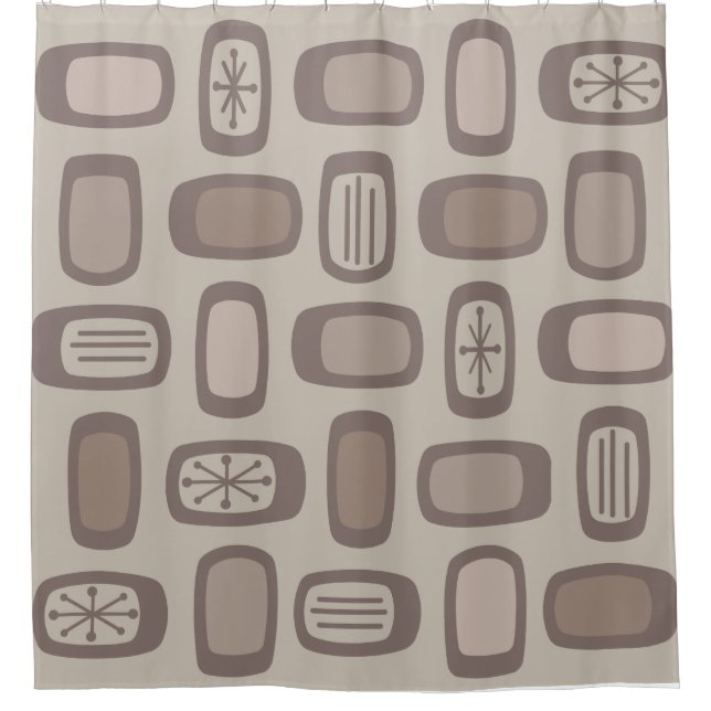 Midcentury MCM Rounded Rectangles Taupe Shower Curtain (Front)