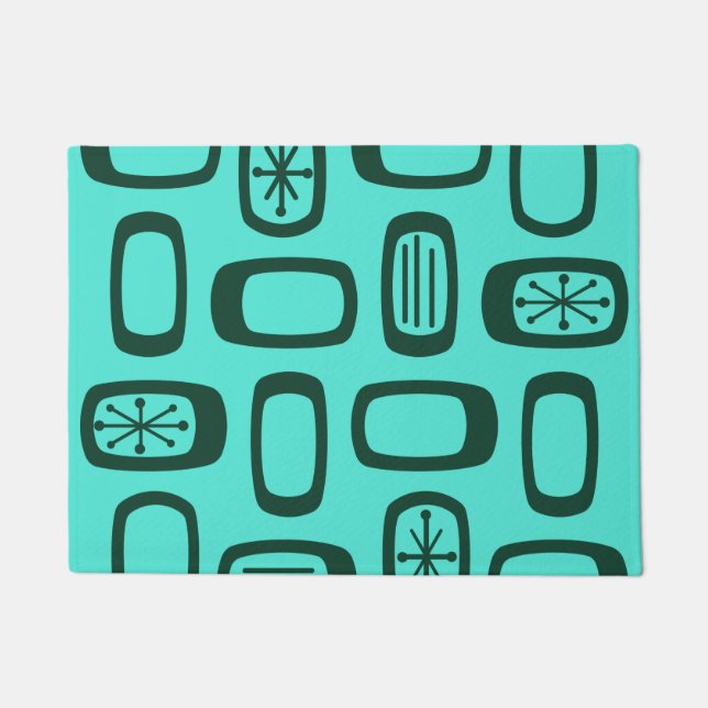 Midcentury MCM Rounded Rectangles Turquoise Doormat (Front)