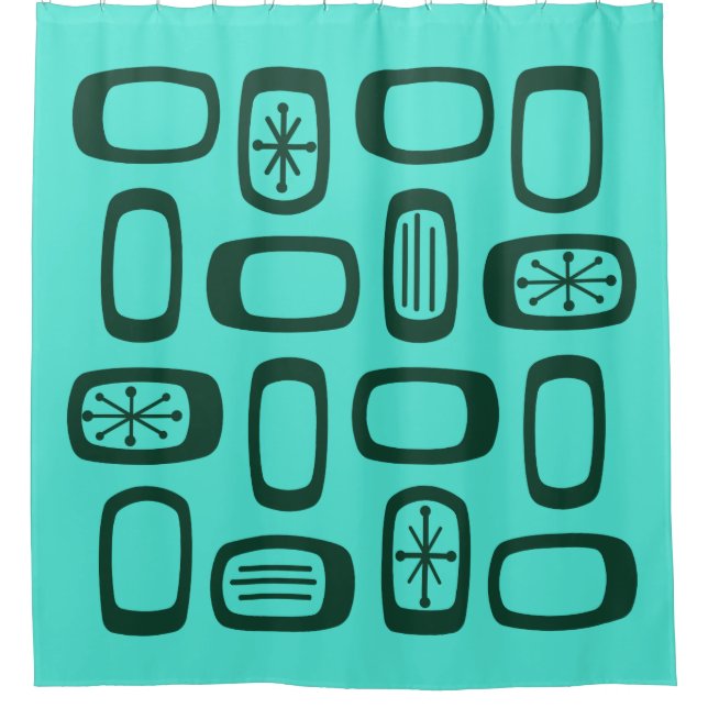 Midcentury MCM Rounded Rectangles Turquoise Shower Curtain (Front)