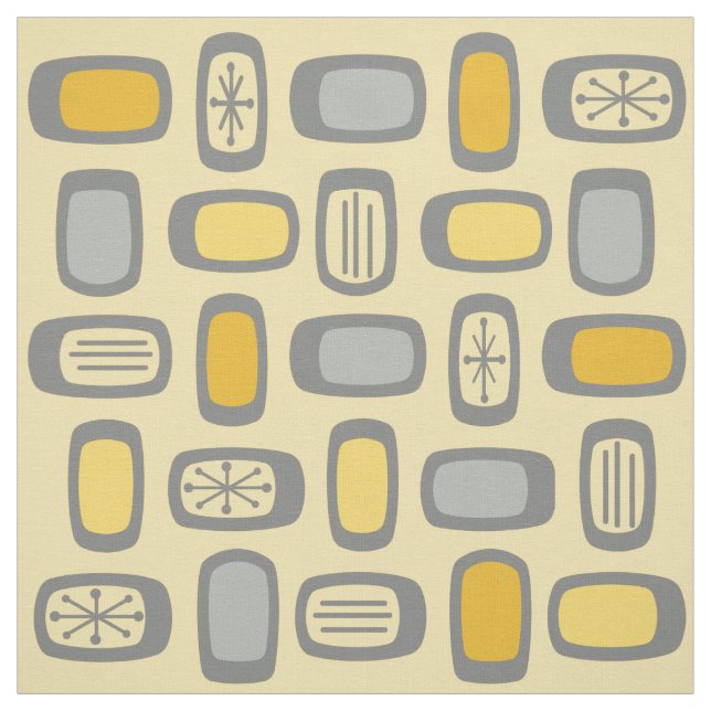 Midcentury MCM Rounded Rectangles Yellow Grey Fabric (Swatch)