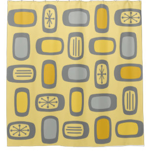 Midcentury MCM Rounded Rectangles Yellow Grey Shower Curtain