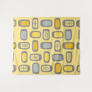 Midcentury MCM Rounded Rectangles Yellow Grey Tapestry