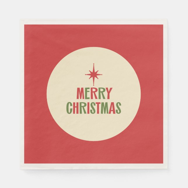 Midcentury Merry Christmas Retro Typography Napkin (Front)