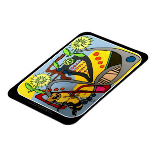 'MidCentury Mod Abstract Garden Bee' painting on a Magnet