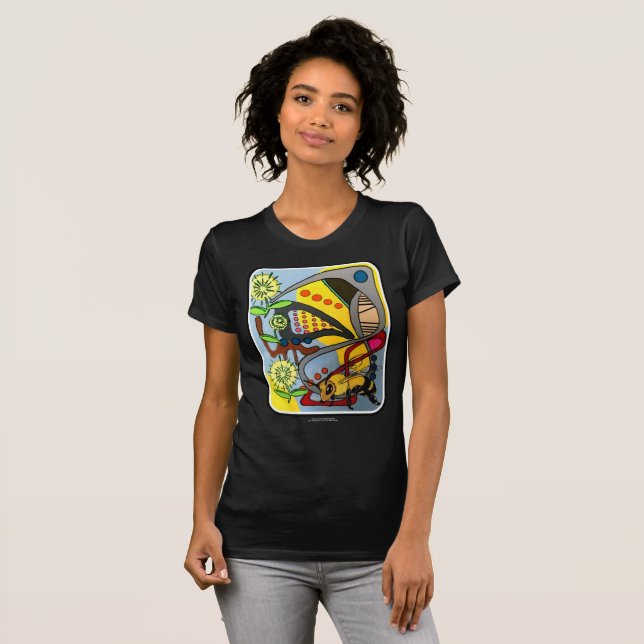 'MidCentury Mod Abstract Garden Bee' painting on a T-Shirt (Front Full)
