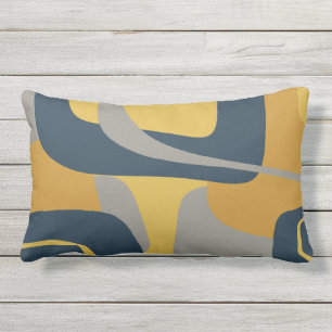 Midcentury Modern Abstract 2 Mustard Navy Gray Lumbar Cushion