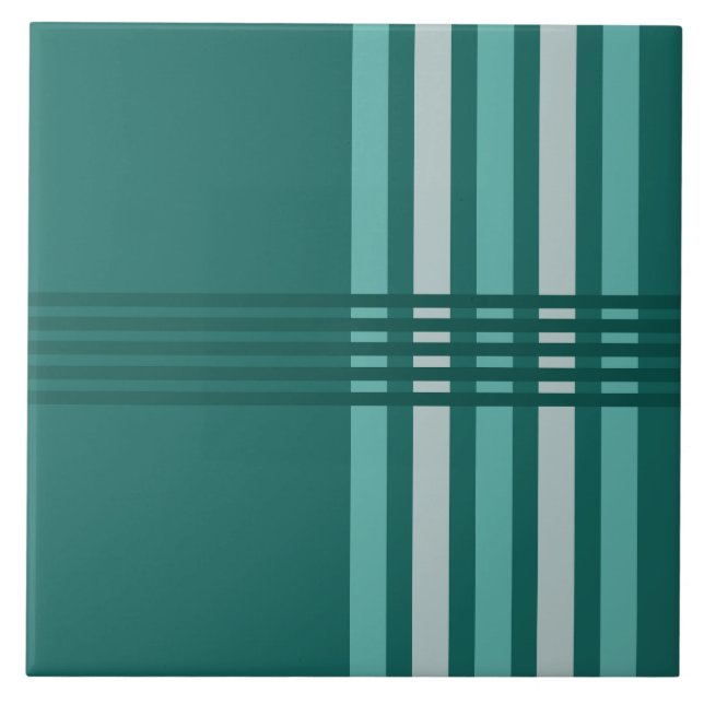 Midcentury Modern Abstract Lines Turquoise Ceramic Tile (Front)