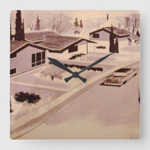 Midcentury Modern Architecture Square Wall Clock