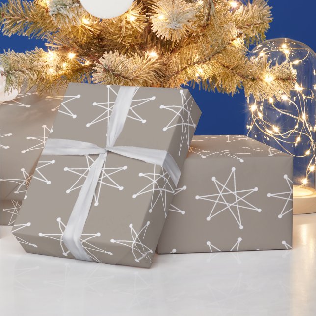 Midcentury Modern Atomic Christmas Star MCM Grey Wrapping Paper (Holidays)
