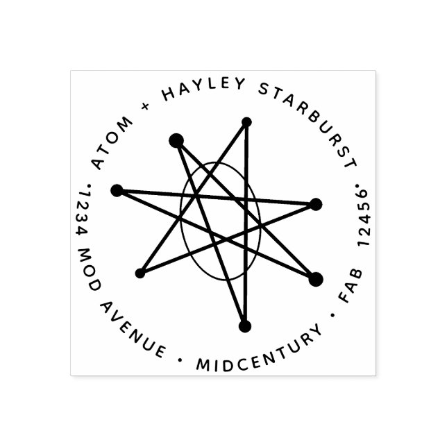 Midcentury Modern Atomic Starburst Galaxy MCM Rubber Stamp (Imprint)