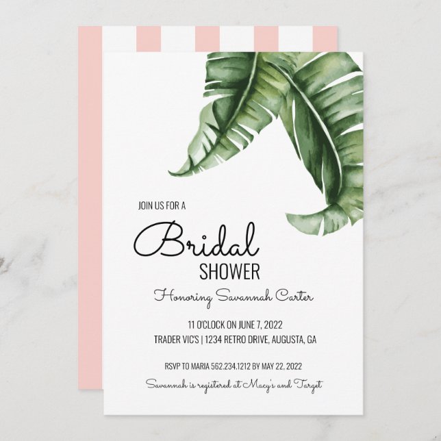 Midcentury Modern Banana Leaf Bridal Shower Invitation (Front/Back)