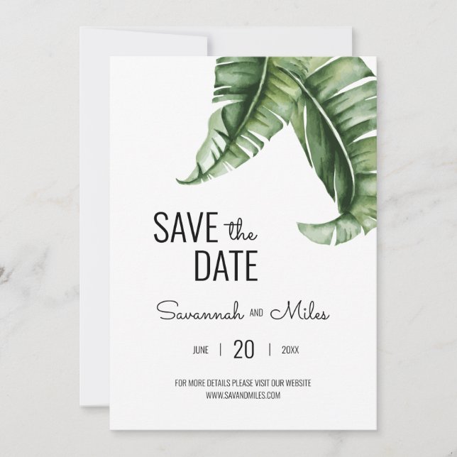 Midcentury Modern Banana Leaf Save the Date Invitation (Front)
